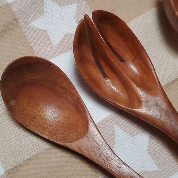 SOLD MCM Wood Monkey Pod Serving Set Vintage - Picture 7 of 7